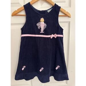 Vintage Rare Editions Navy Corduroy Ballerina Appliqué Jumper Dress Size 6